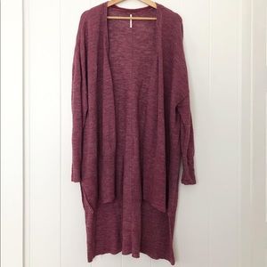 free people duster sweater in berry/maroon